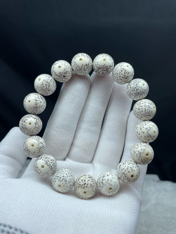 海南星月菩提手串原生态原脂白正月留白大眼睛14圆珠手串