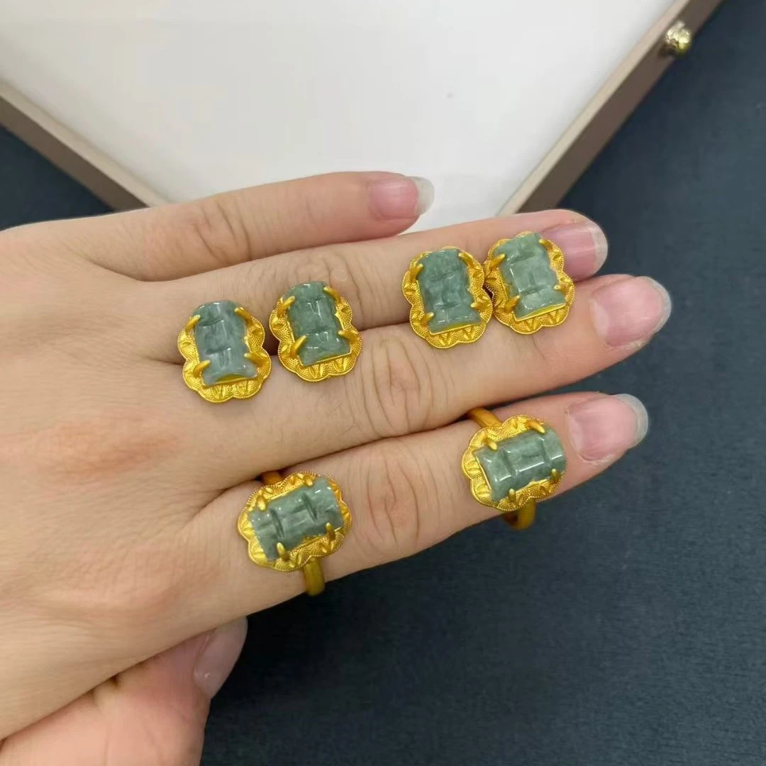 铜合金亚克力耳饰 藏式民族风耳钉戒指气质时尚复古手工精美套装