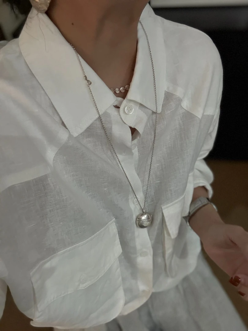 【Z Z.H】自制款双口袋下摆抽绳百搭小众设计亚麻长袖衬衫