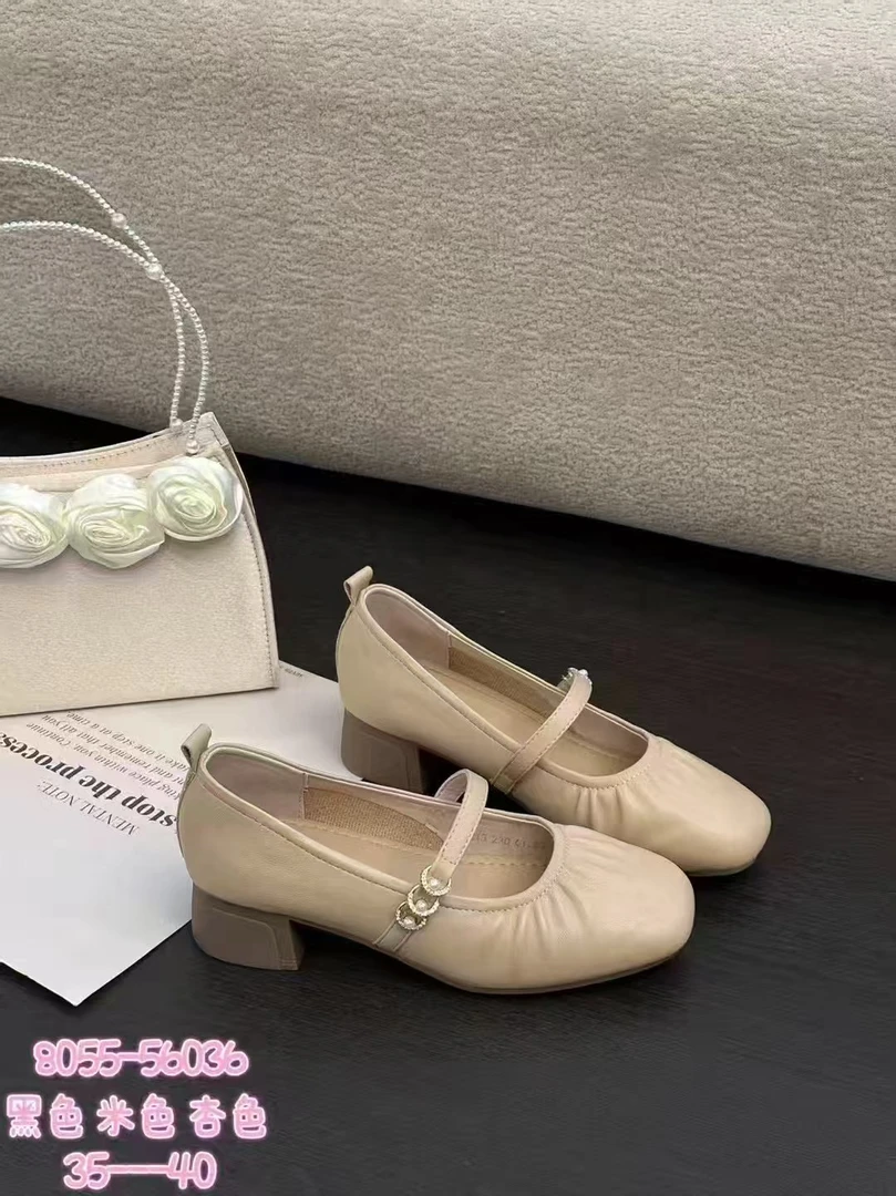 玛丽珍鞋夏季套筒增高单鞋米色乐福鞋可露丽风