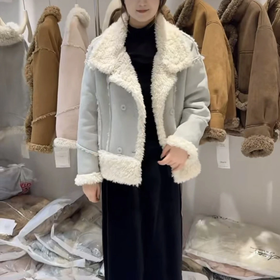 秋冬短外套女休闲短款宽袖双排扣通勤百搭保暖