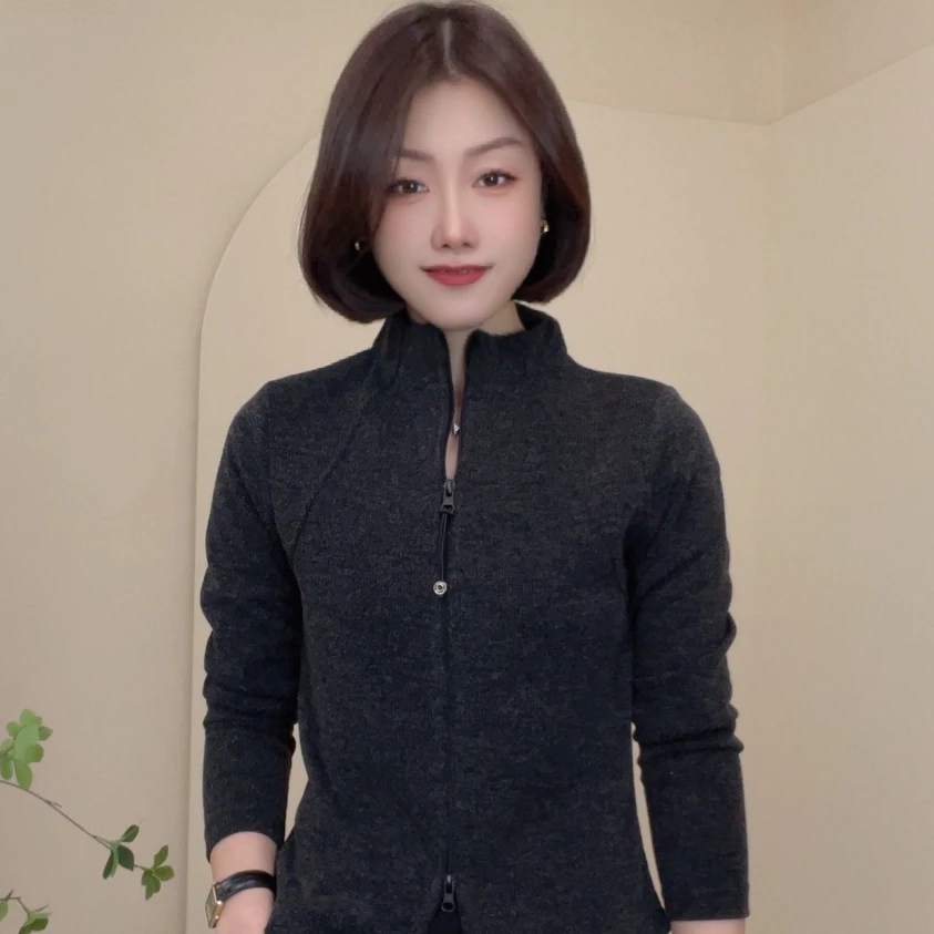 21000春季新款半高领开衫百搭显瘦长袖时尚女士修身小衫