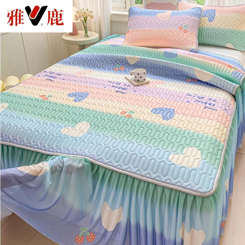 乳胶凉席单人公主风床裙款夏季冰丝空调席可水洗折叠软席子