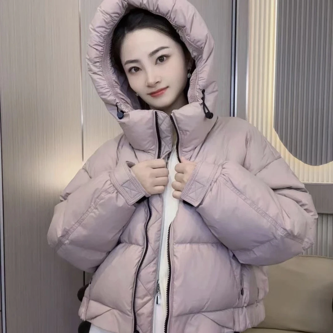 高端短款羽绒服女连帽2025年新款冬季休闲韩版简约保暖时尚白鸭绒