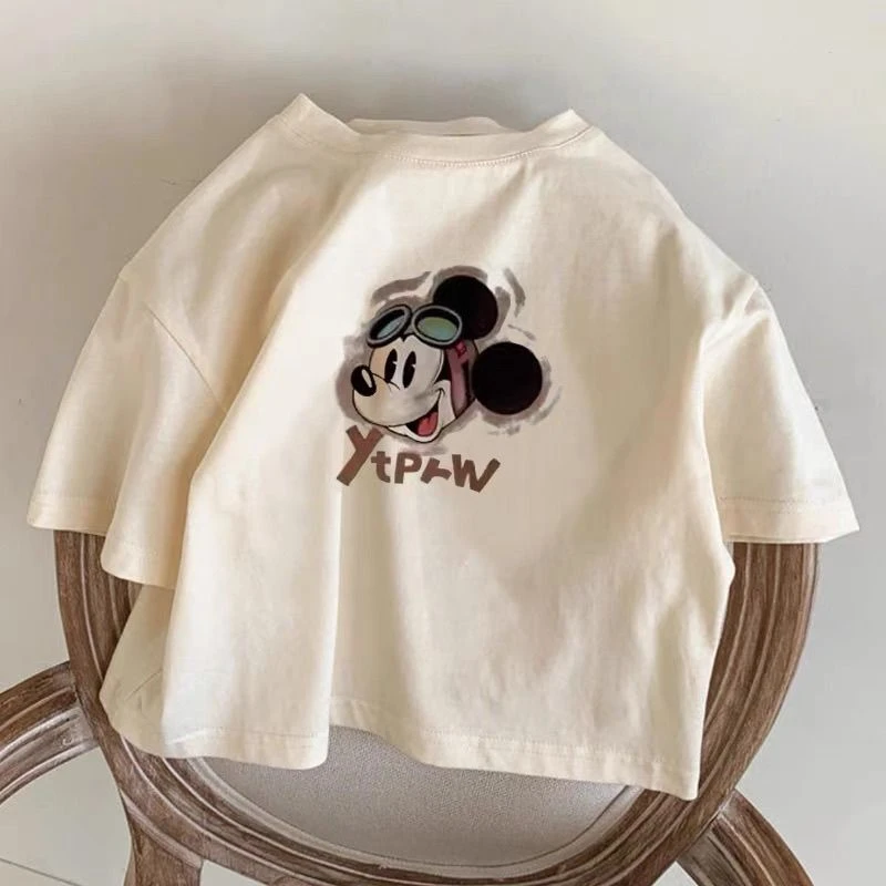 女童纯棉短袖t恤2025新款夏季卡通米奇印花女宝宝薄款夏装上衣潮