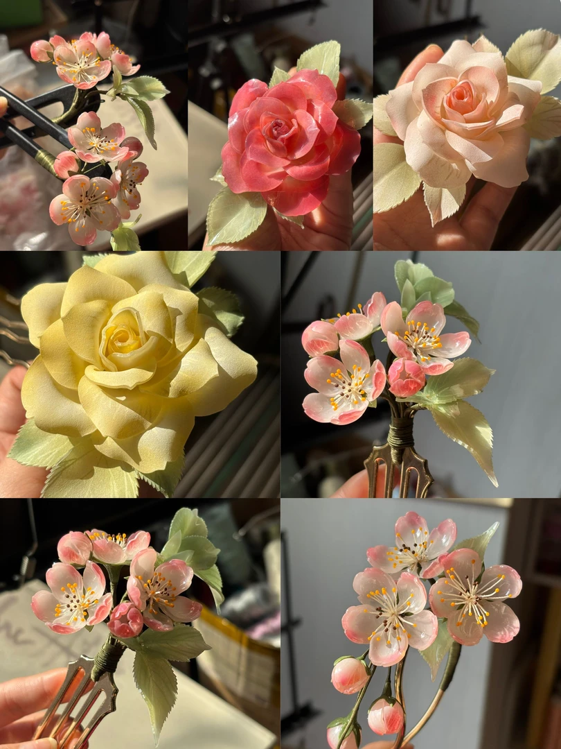 【越桃手作】热缩花发簪中式国风发饰仙气飘飘汉服配饰