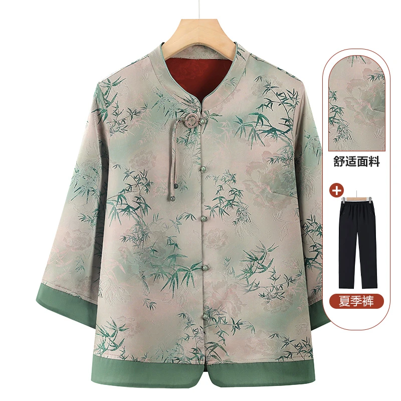 妈妈唐装国风新中式衬衣60岁春夏中老年女装盘扣立领宽松大码上衣