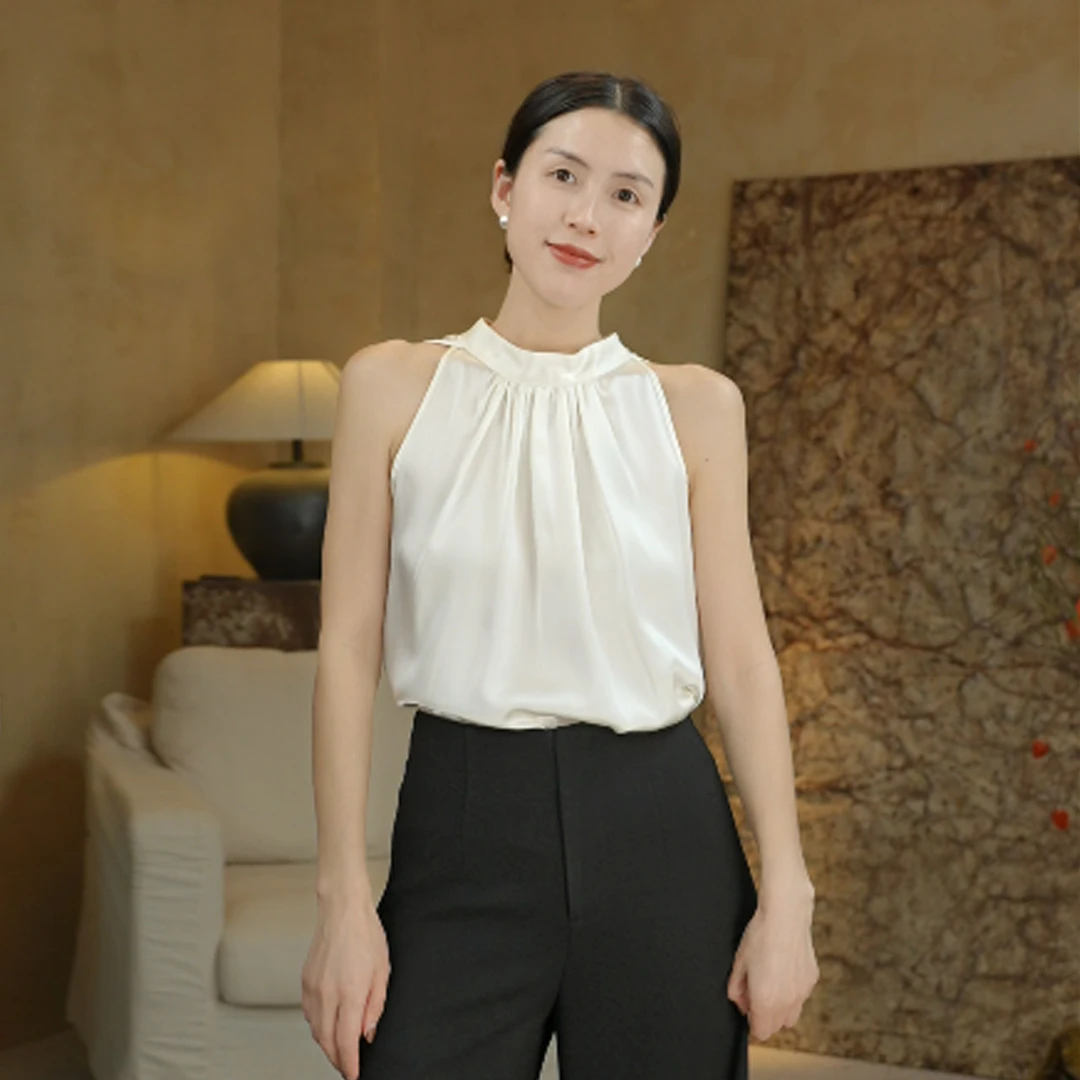 IMLINCONTE【夏日荷雨】气质款100桑蚕丝无袖上衣YJ52CS426