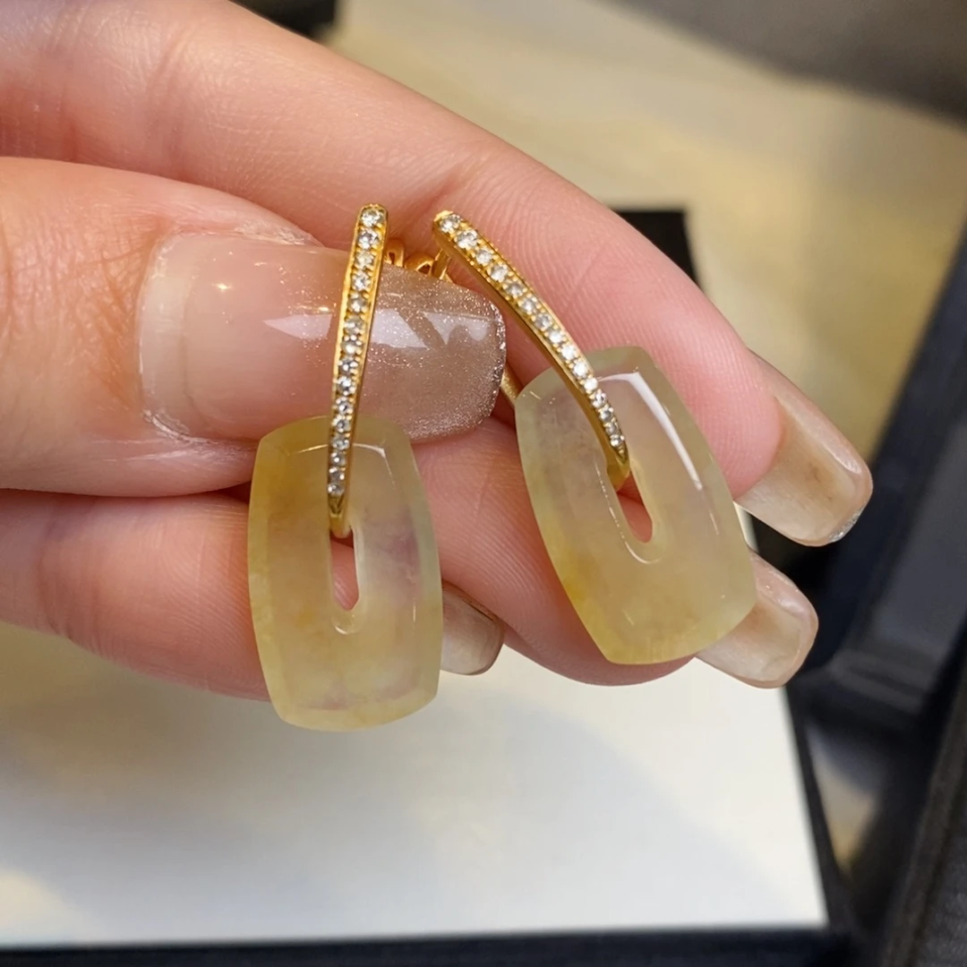 翡翠耳饰18K金镶嵌福贝