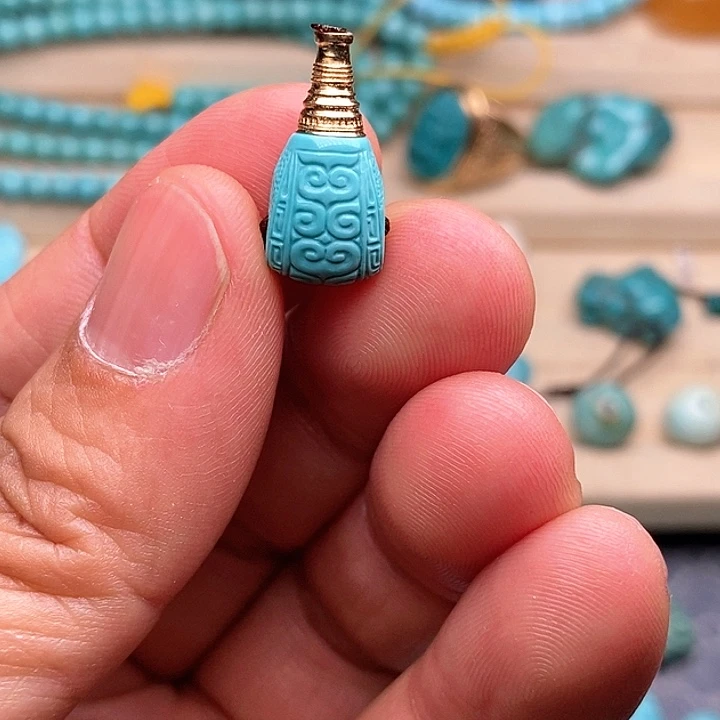 绿松石18K金镶嵌珠子