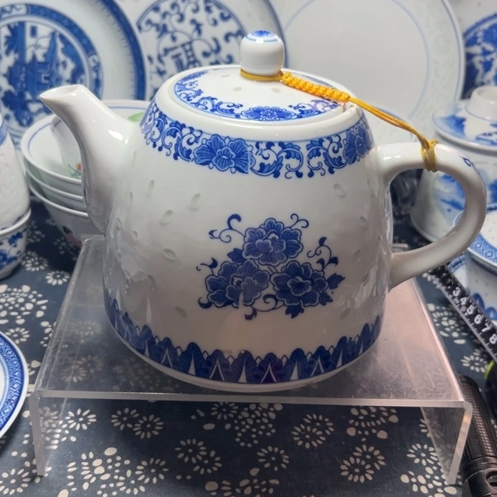青花玲珑牡丹茶壶1.5升