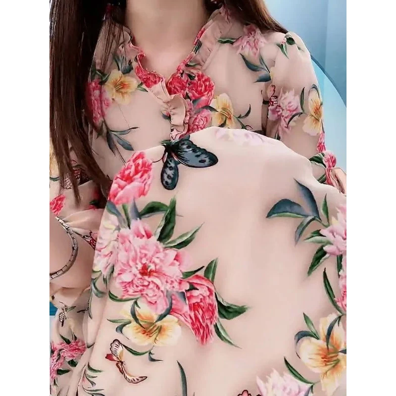 新款洋气高贵气质夏季中长裙遮肉收腰时尚显瘦聚酯纤维连衣裙