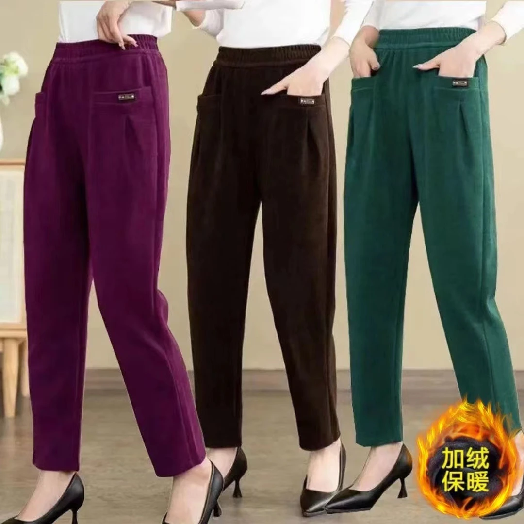 女款秋冬裤子新款欧棉绒中年妈妈裤子休闲裤灯芯绒裤女款加绒裤子