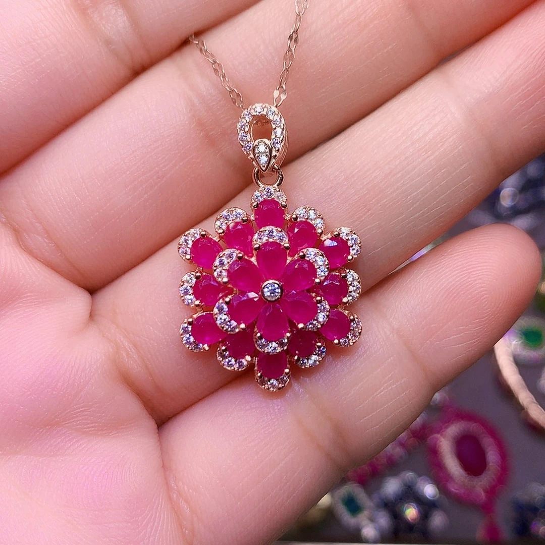 红宝石颈饰银S925镶嵌