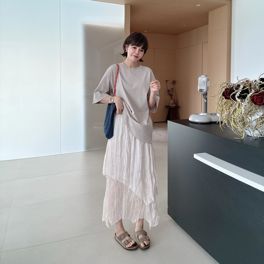 夏季时尚小众气质百搭休闲中长款半身裙