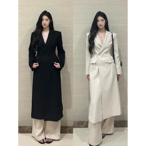 PANPANSTUDIO韩系简约通勤女主穿搭大衣外套女中长款修身显瘦气质