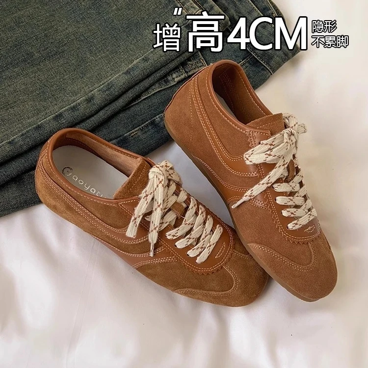 真皮版复古拼色平底内增高德训鞋女秋冬新款低帮休闲马拉松阿甘鞋