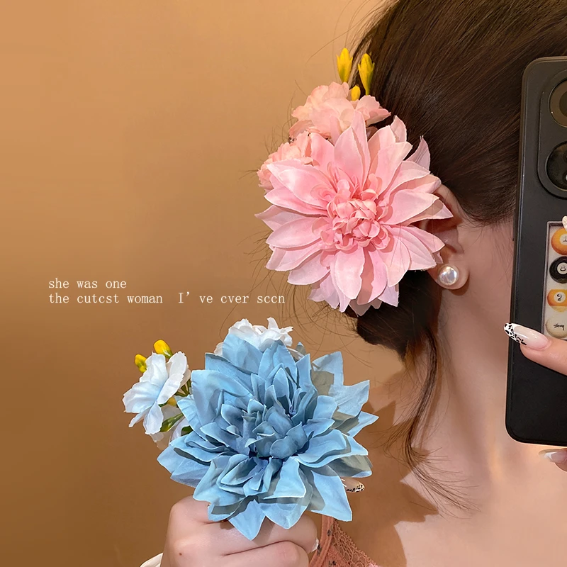 早春超仙花朵发夹边夹侧边碎发鸭嘴夹海边度假风拍照发卡夹子头饰