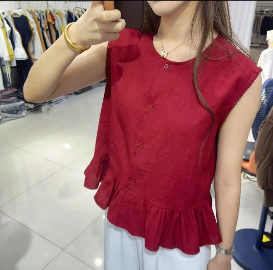 圆领无袖花边上衣99283