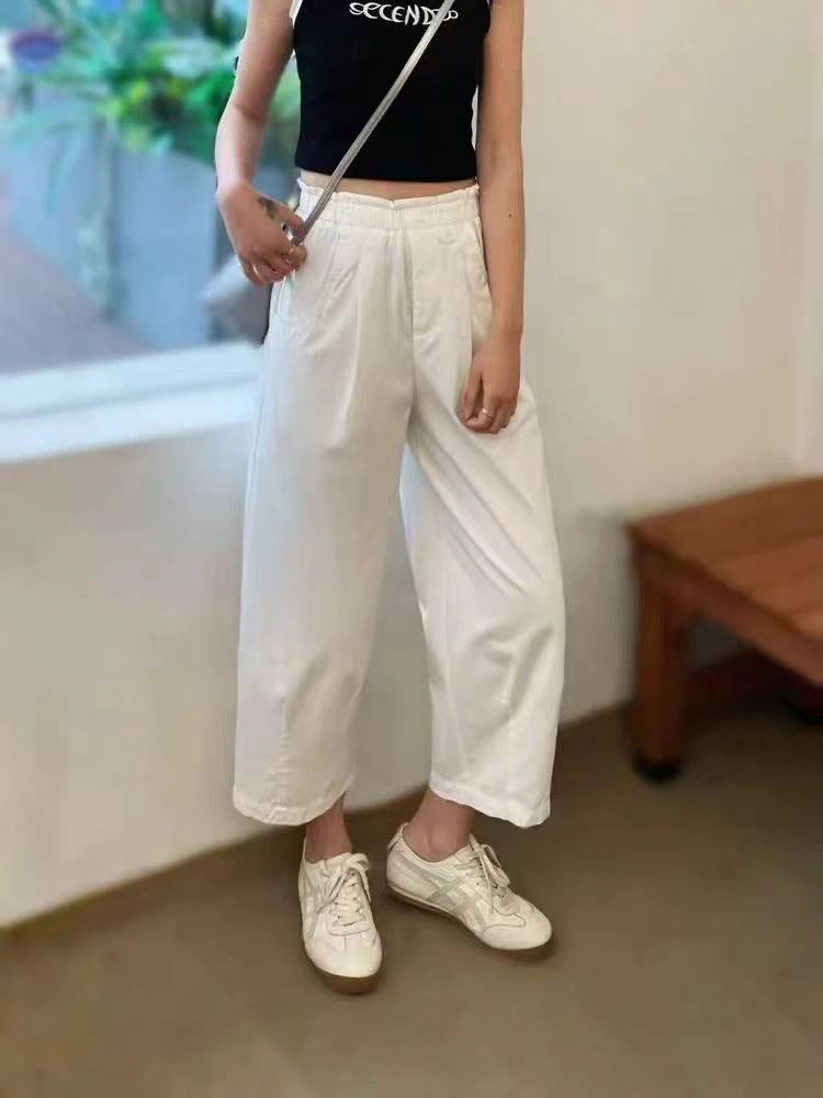 2025夏季新品简约时尚纯色高腰百搭休闲垂感九分哈伦直筒裤女