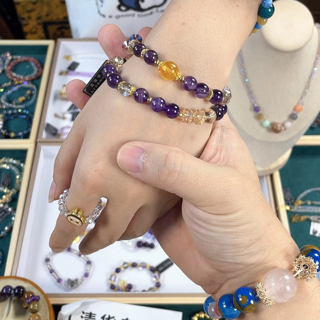 水晶手链银S925镀金镶嵌