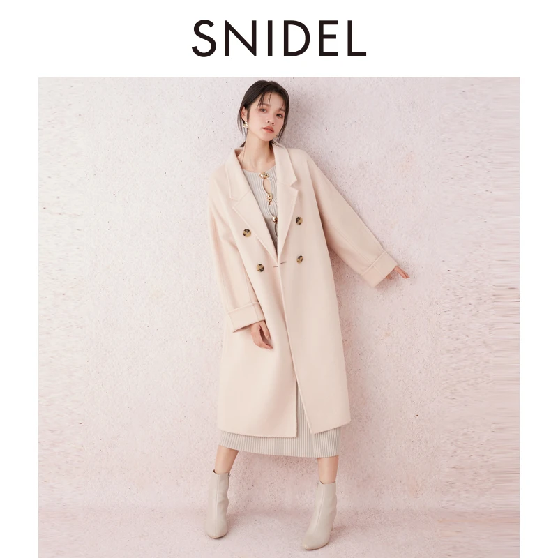 SNIDEL2025秋冬厚款氛围感翻领系带双面毛呢大衣外套SWFC244305