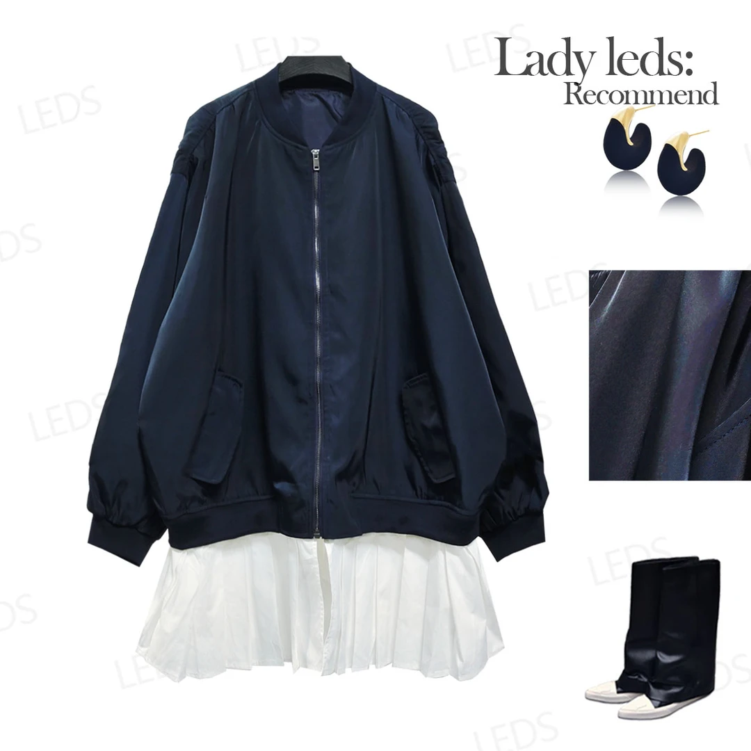LEDS 90820春季新款减龄时尚拼接飞机服长外套