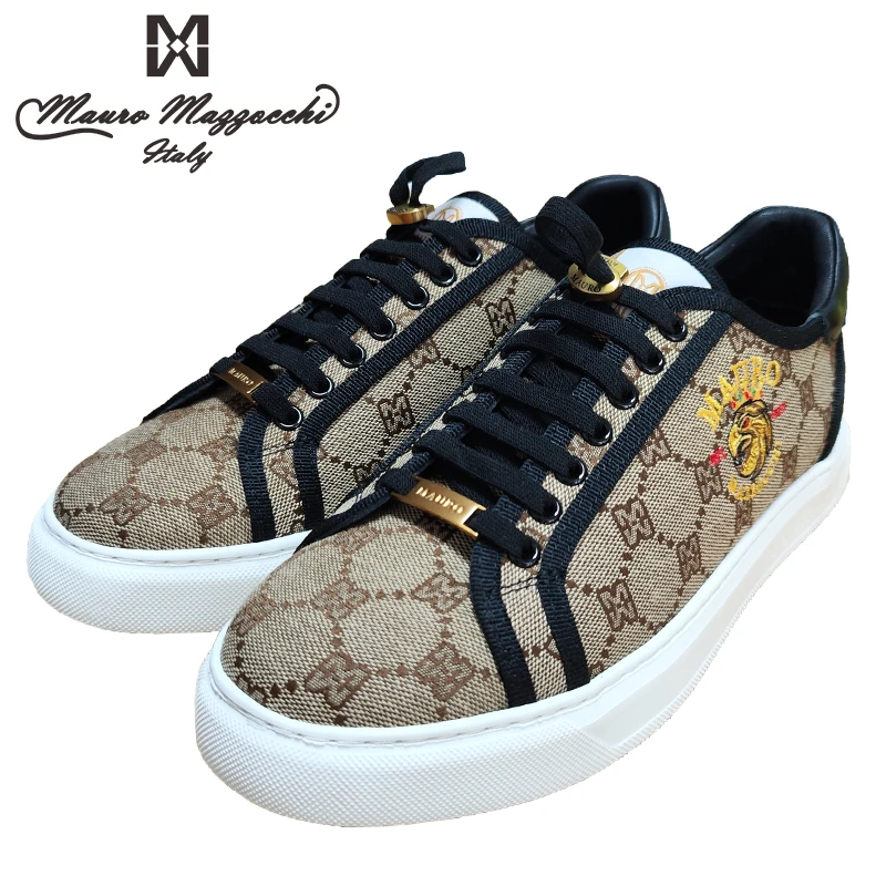 Mauro/玛路男士低帮牛皮纺织休闲鞋时尚舒适系带百搭绿色咖啡1067