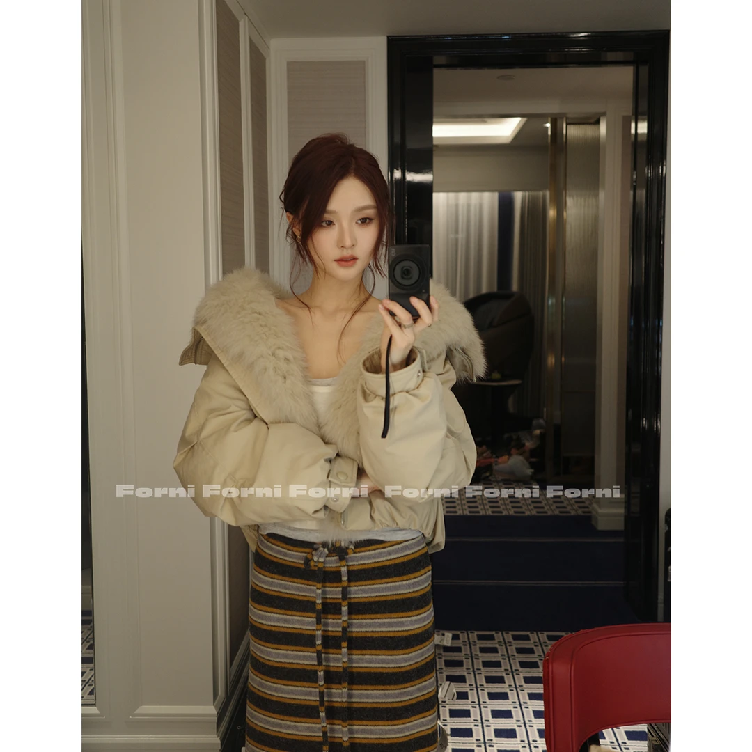 FORNI 雪狐派克 90白鸭绒拼接毛领加厚工装派克羽绒服