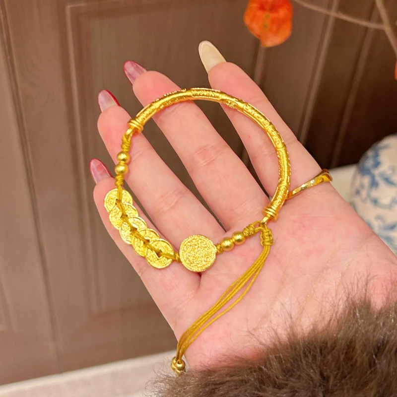 铜合金手镯 《五帝钱吉言半镯》Y003