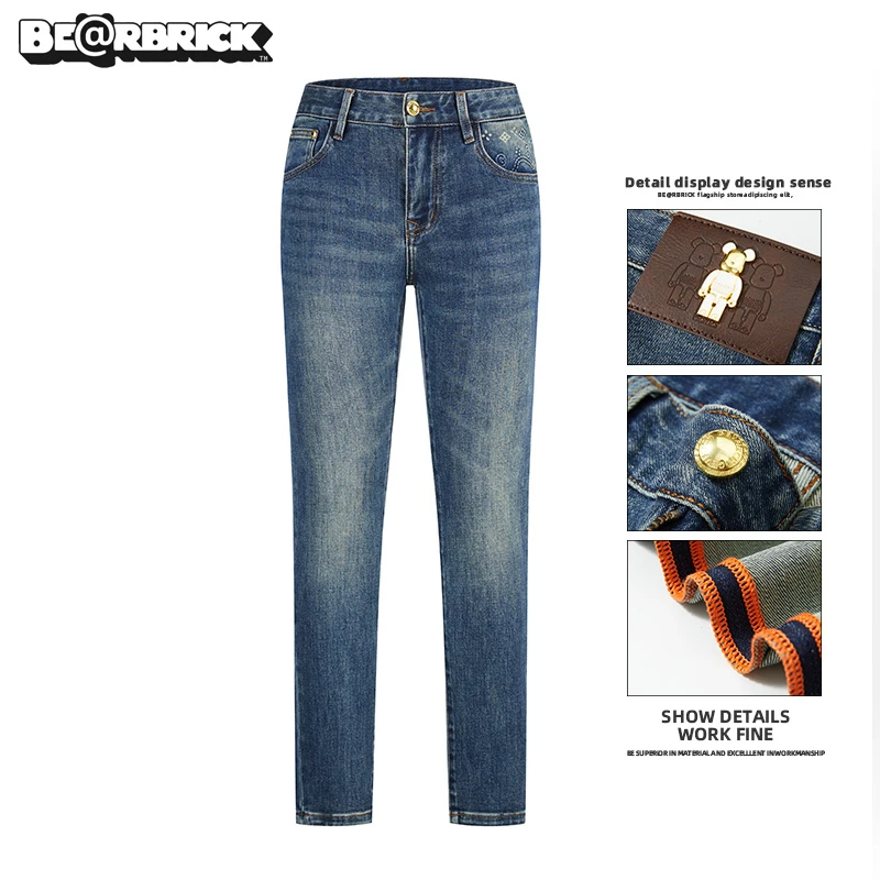 积木熊Be@rbrick【明星同款】海盗蓝牛仔裤男士欧货修身潮流裤子男