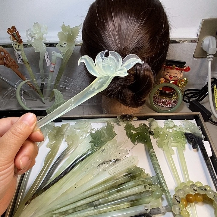 不***你岫玉未镶嵌发饰冰料荷花