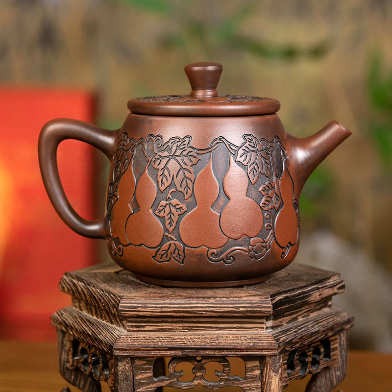 紫陶福禄高石瓢茶壶全手工壶泡茶紫砂壶陶瓷家用办公功夫茶具套装