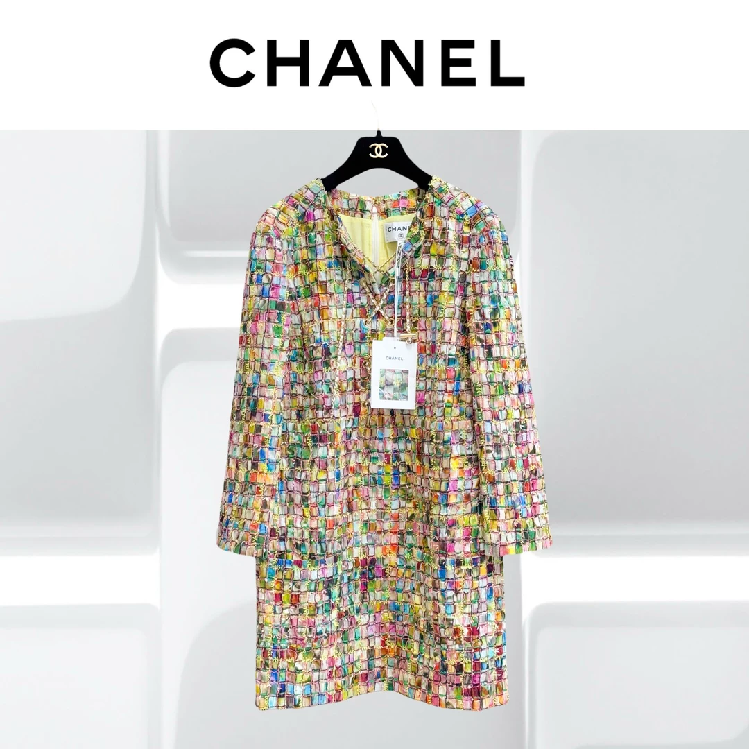 99新 Chanel/香奈儿 38码21P彩色马赛克连衣裙
