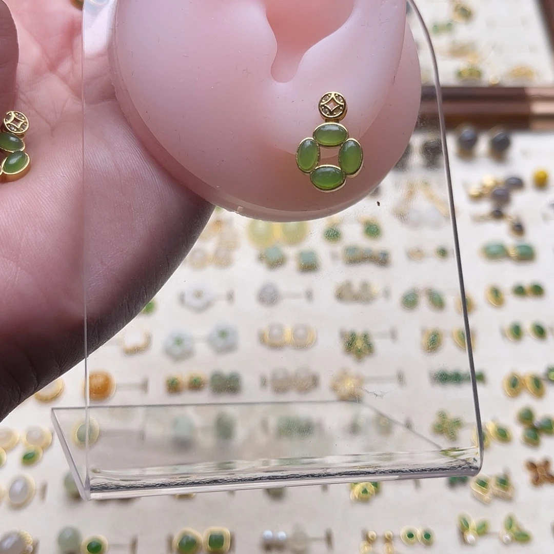 银S925镶嵌和田玉耳饰