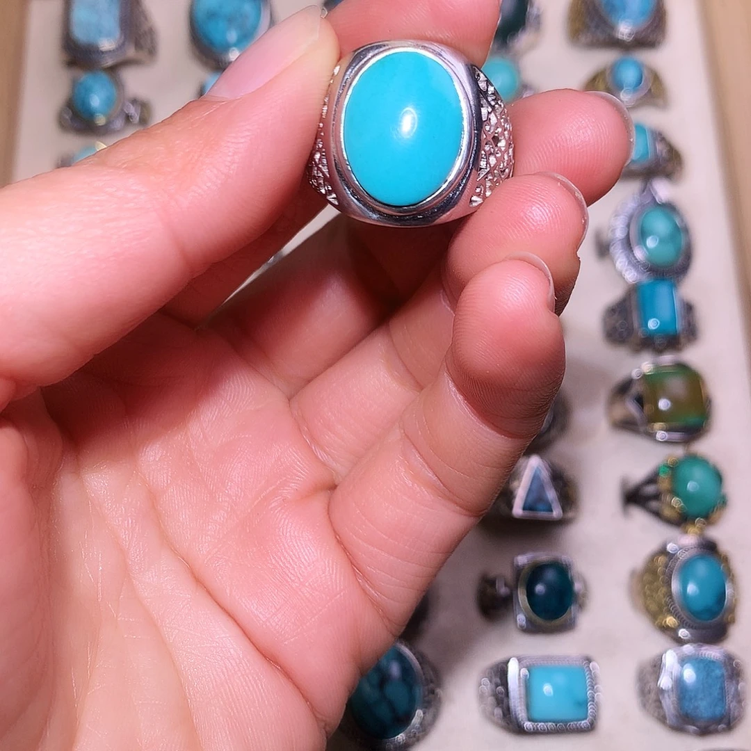 绿松石银S925镶嵌戒指