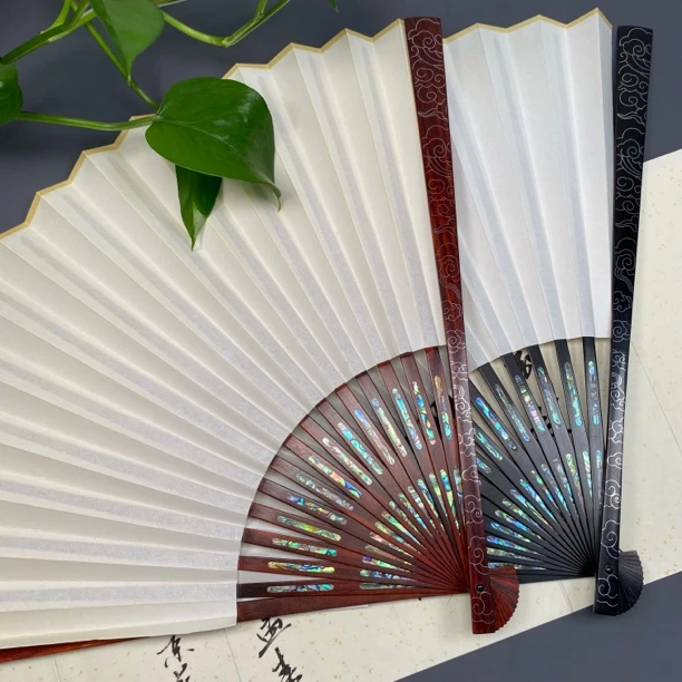 杨东精工木质银丝 螺钿镶嵌直方头95寸16方2.0扇面随机随机不沾