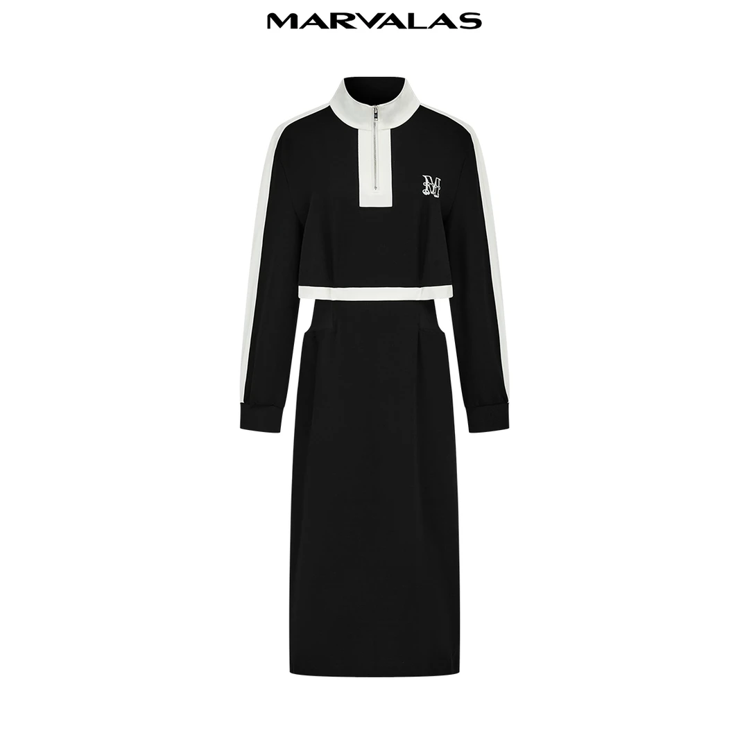 【籽言专属】曼德诗时尚连衣裙秋季假两件设计针织长裙女M534311678