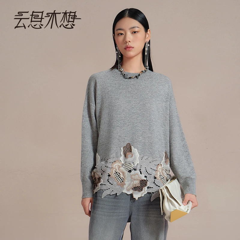 Ysimo-X云思木想 繁花盈盈 圆领套头长袖时尚休闲100羊毛衫13899