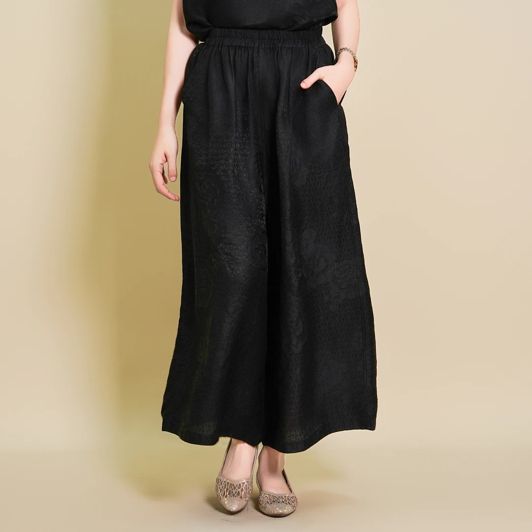 【轻梦】2025新款满分桑蚕丝花萝新中式国风休闲裤子