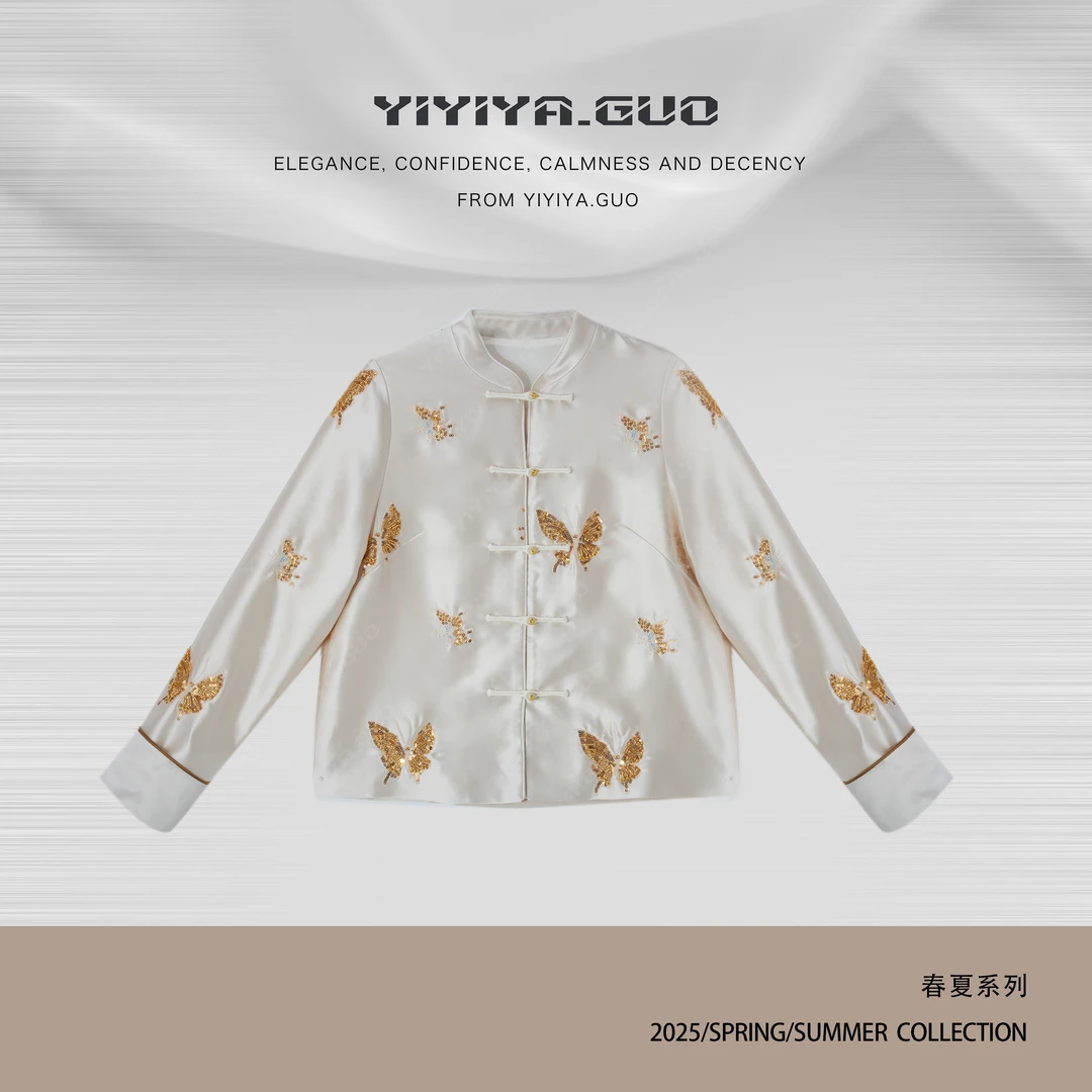 yiyiya.Guo艺艺吖【鎏金蝴蝶】新中式中国风圆领盘扣外套25SS0434