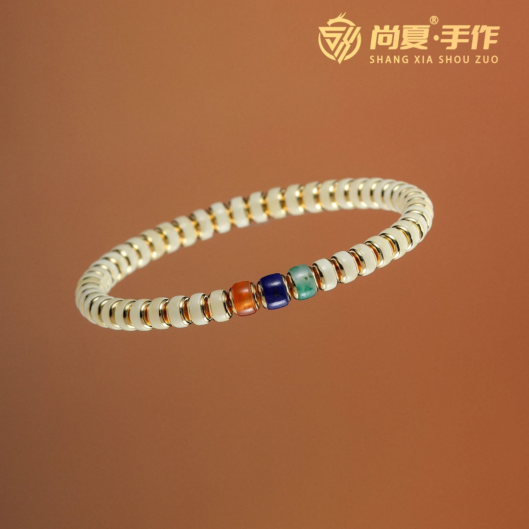 尚夏【蜜系列】5.5MM天然蜜蜡白花蜡金盾老蜡银镀金精工手串