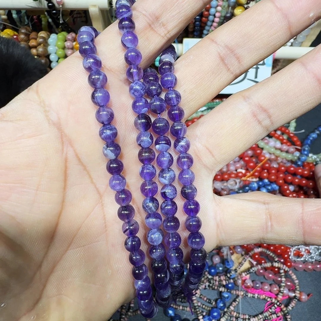 玛瑙/玉髓未镶嵌珠宝半成品紫水晶6mm一条