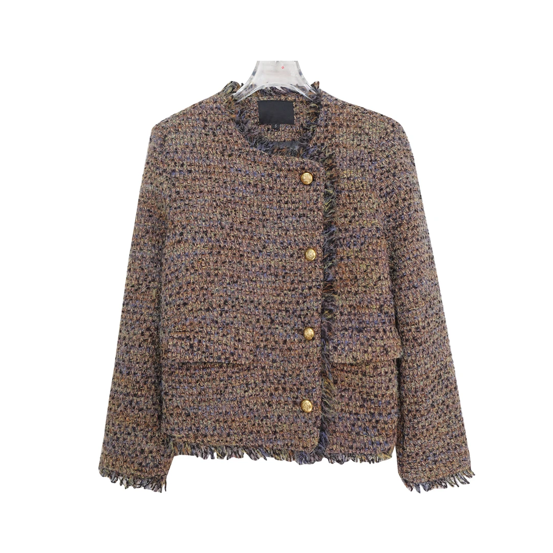 法式静奢粗花呢小香风羽绒夹克服外套U343