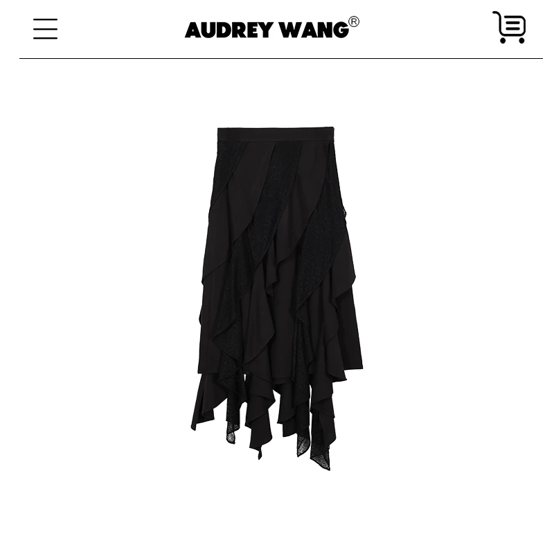 AUDREYWANG城市假日蕾丝重工拼接荷叶边半裙12092