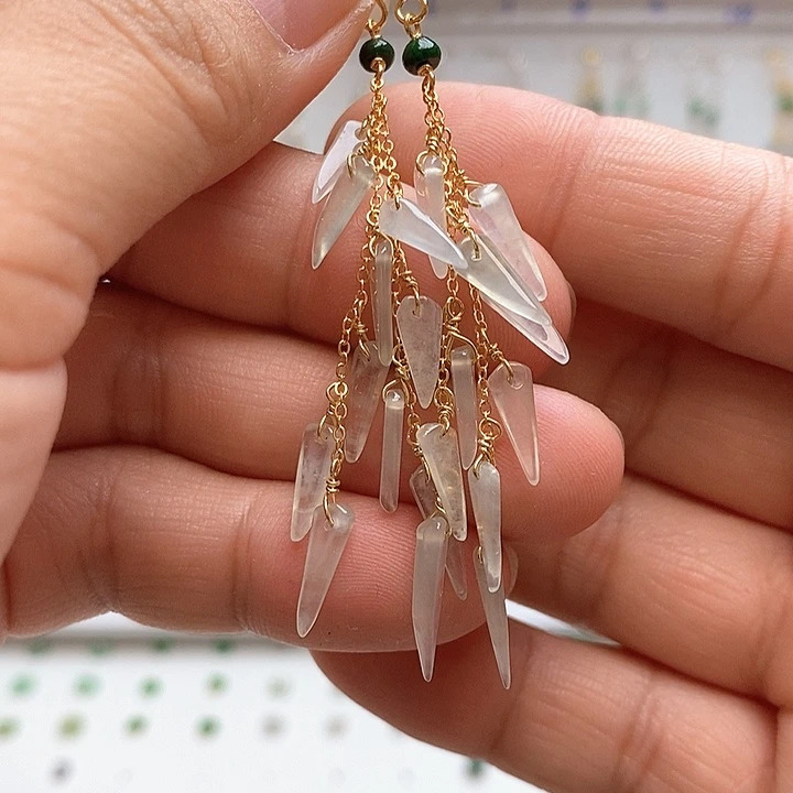 翡翠银S925镶嵌耳饰48号