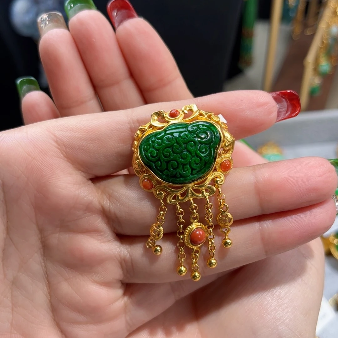 【闪购商品】翡翠戒指银S925镀金镶嵌，