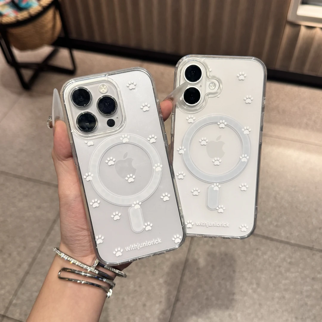 卡通满屏小猫爪手机壳磁吸透明适用苹果16/14promaxiPhone13/15