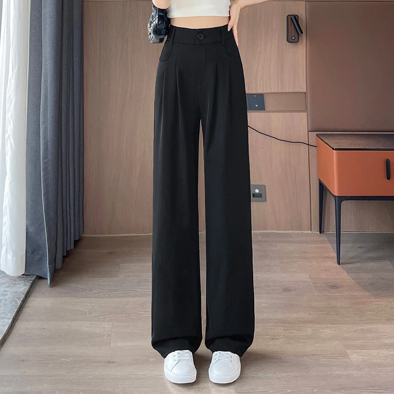 休闲西装直筒裤女2025夏季高腰显瘦大码胖mm宽松垂感窄版阔腿裤子