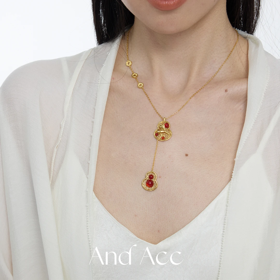 And Acc原创设计新年镂空福禄好寓意葫芦项链铜钱Y型毛衣链